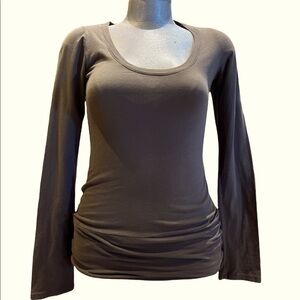 James Pierce Stretchy long scoop neck long sleeve top Pima Cotton Brown Blend 2